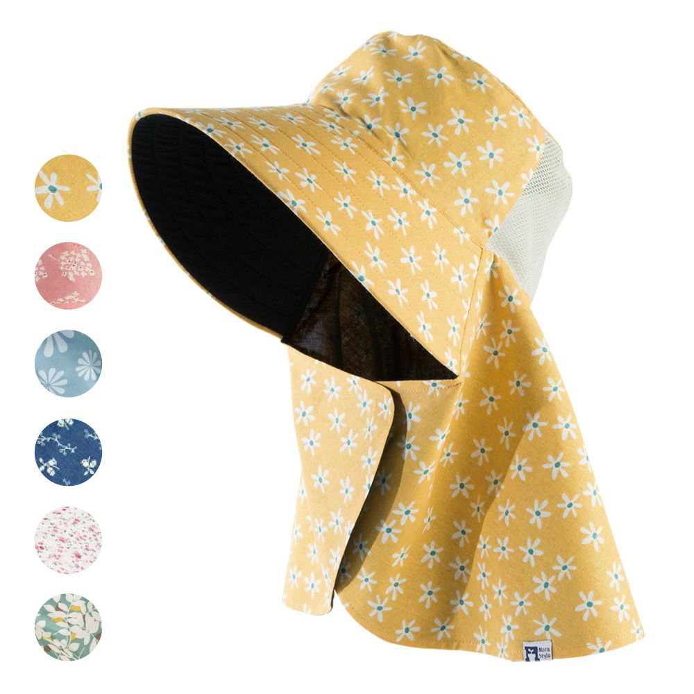 リバーシブル農園フード (後ろメッシュ)/フローラル （農帽・日よけ帽