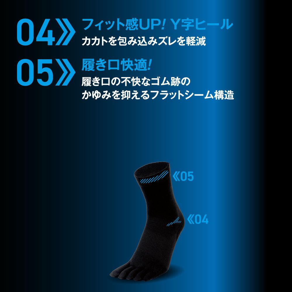 国産靴下 現場アスリート 5本指 クルー丈 2足組 27～29cm （手袋-靴下