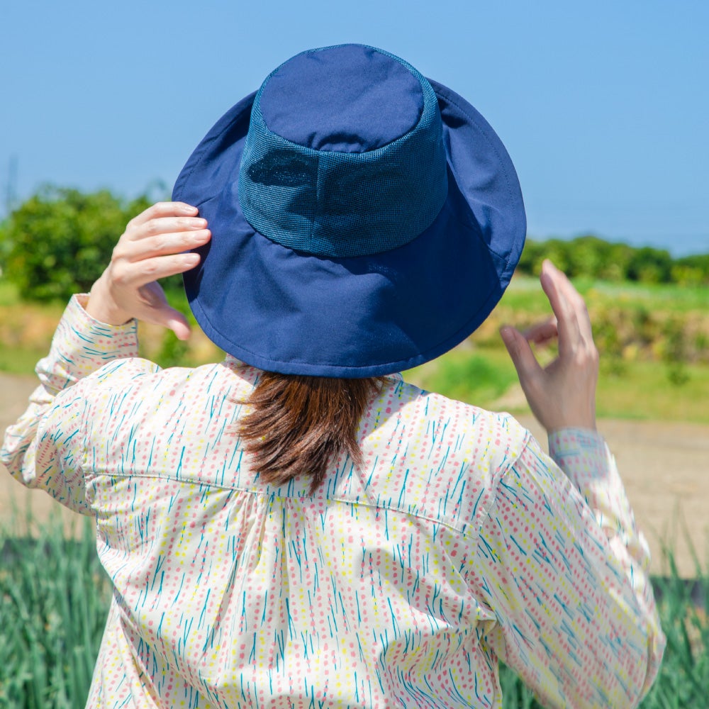希少カラー ロイヤルネイビーブルー ヴィンテージ ロングプリム ハット HAT 風通る遮熱ハット（LA-137） （帽子）| 畑のしごと服専門オンライン